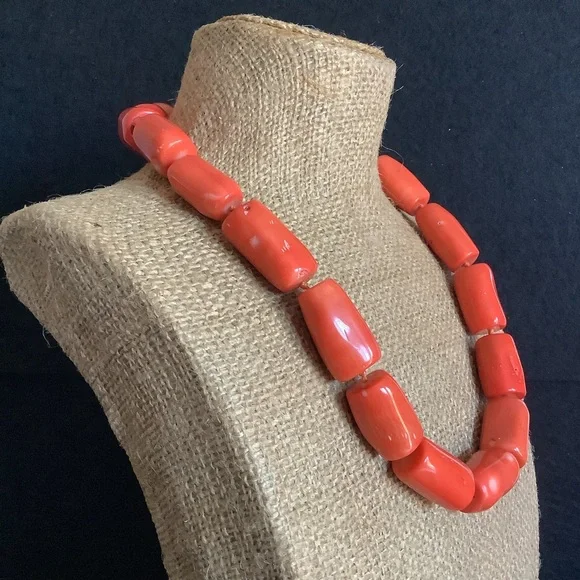 Sponge Coral Peach Colored Sterling Silver Clasp Necklace - Picture 5 of 9